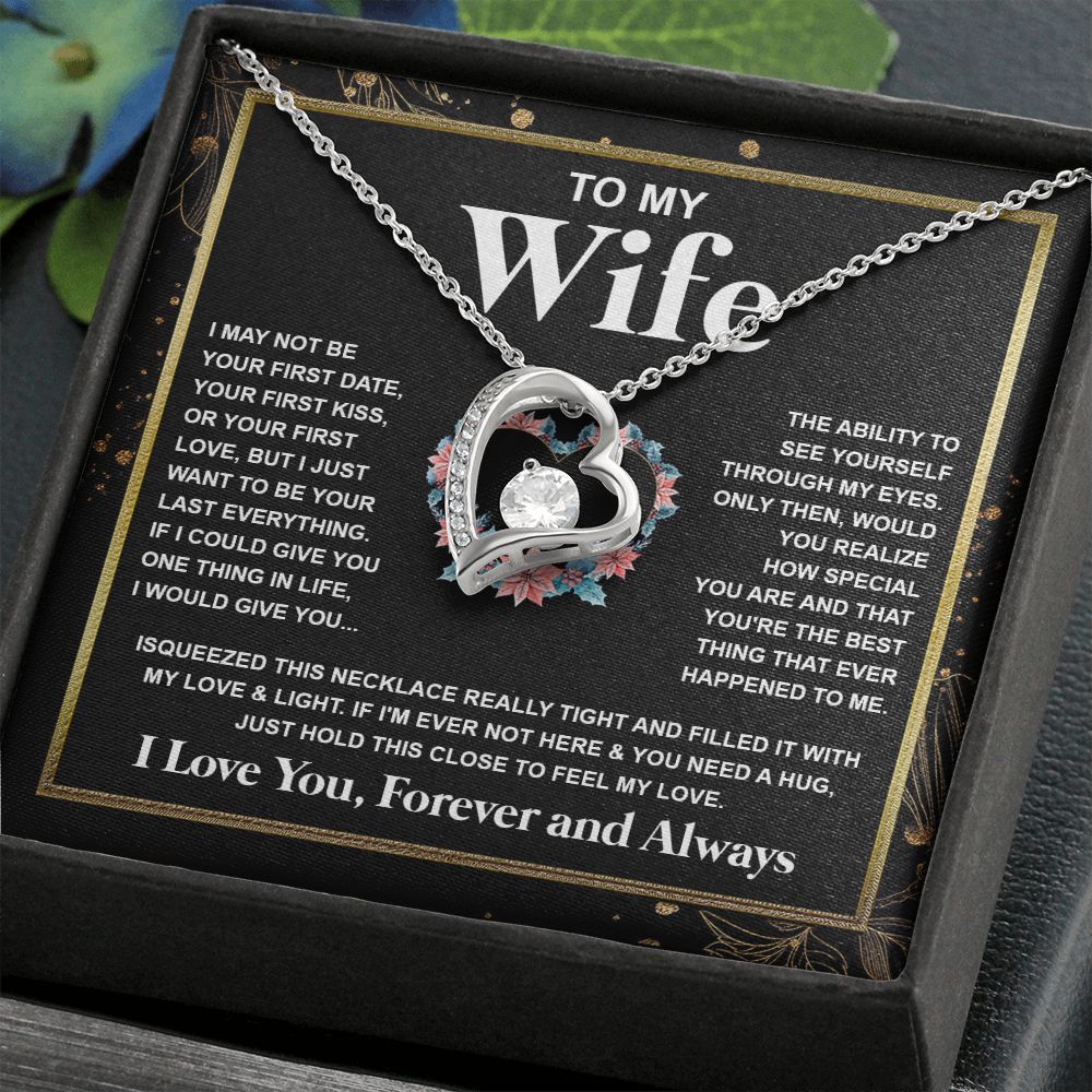 Couples Gifts Necklace To My Wife Necklace Anniversary Wedding Jewelry Romantic Gifts For My Wife Pendant Jewelry with Message Card and Box Necklaces for Women Valentines Day Happy Anniversary Wedding Present Forever Love