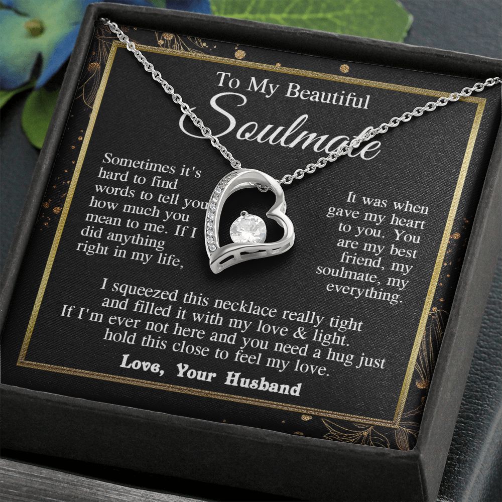 Soulmate Necklace from Husband, Valentine Romantic Gift for Wife from Husband to My Wife Necklaces, Wife Jewelry Necklace Message Card and Necklace Gift Box Gift Box Styles on Birthday, Wedding, Anniversary, Valentine Forever Love
