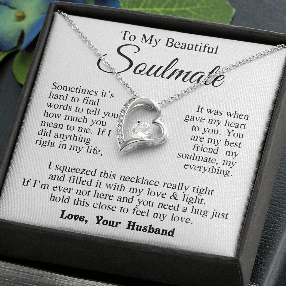 Soulmate Necklace from Husband, Anniversary Romantic Gifts for Wife from Husband to My Wife Necklaces for Wife Birthday Gifts, Wife Jewelry Necklace Message Card and Necklace Gift Box Gift Box Styles on Birthday, Wedding, Anniversary, Valentine Forever Lo