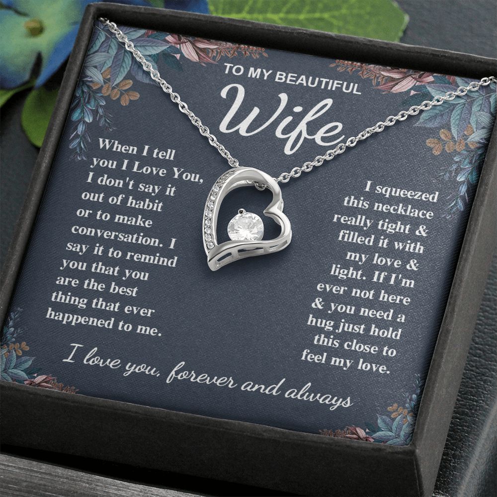 To My Beautiful Wife Necklace Gift for Her, Soulmate for Wife Valentine Gifts from Husband, Birthday for Women, Soulmate Gifts, Message Card and Necklace Gifts Box Gift Box Styles on Birthday, Wedding, Anniversary, Valentine Forever Love