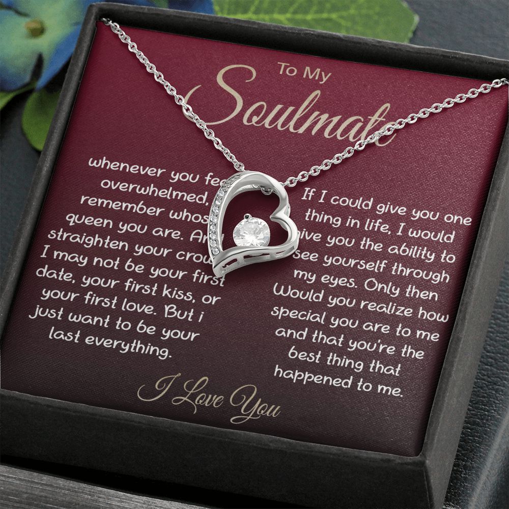 To My Soulmate Necklace For Women, Couple Gifts For Girlfriend, Valentine Christmas Presents For Girlfriend, Valentine Necklace Gifts For Wife, Women Romantic Jewelry For Her Vanlentine Day's Message Card and Gift Box Styles Forever Love