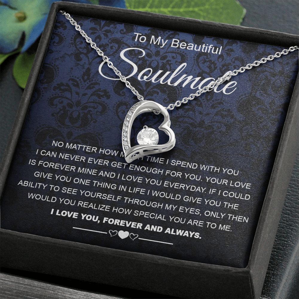 To My Beautiful Soulmate Necklace Birthday Gifts for Wife Gifts from Husband, Wife Valentine Gifts, Gift for Wife, Message Card and Necklace Gift Box Gift Box Styles on Birthday, Wedding, Anniversary, Valentine Forever Love