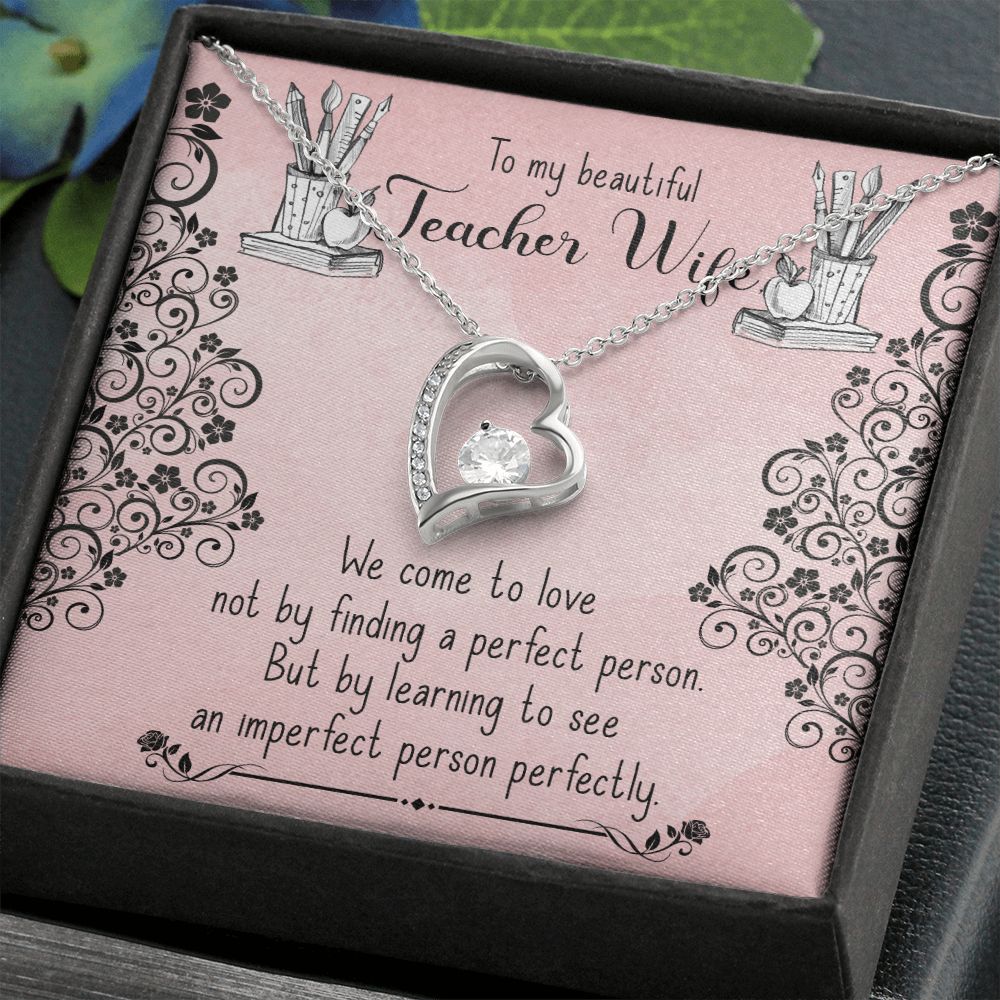 Couples Gifts, Teacher Wife Necklace Gifts From Husband, Wedding Anniversary Jewelry For Wife From Husband, Wife Birthday From Husband, To My Beautiful Wife Girlfriend Message Card and Gift Box styles On Birthday, Christmas, Anniversary  Forever Love