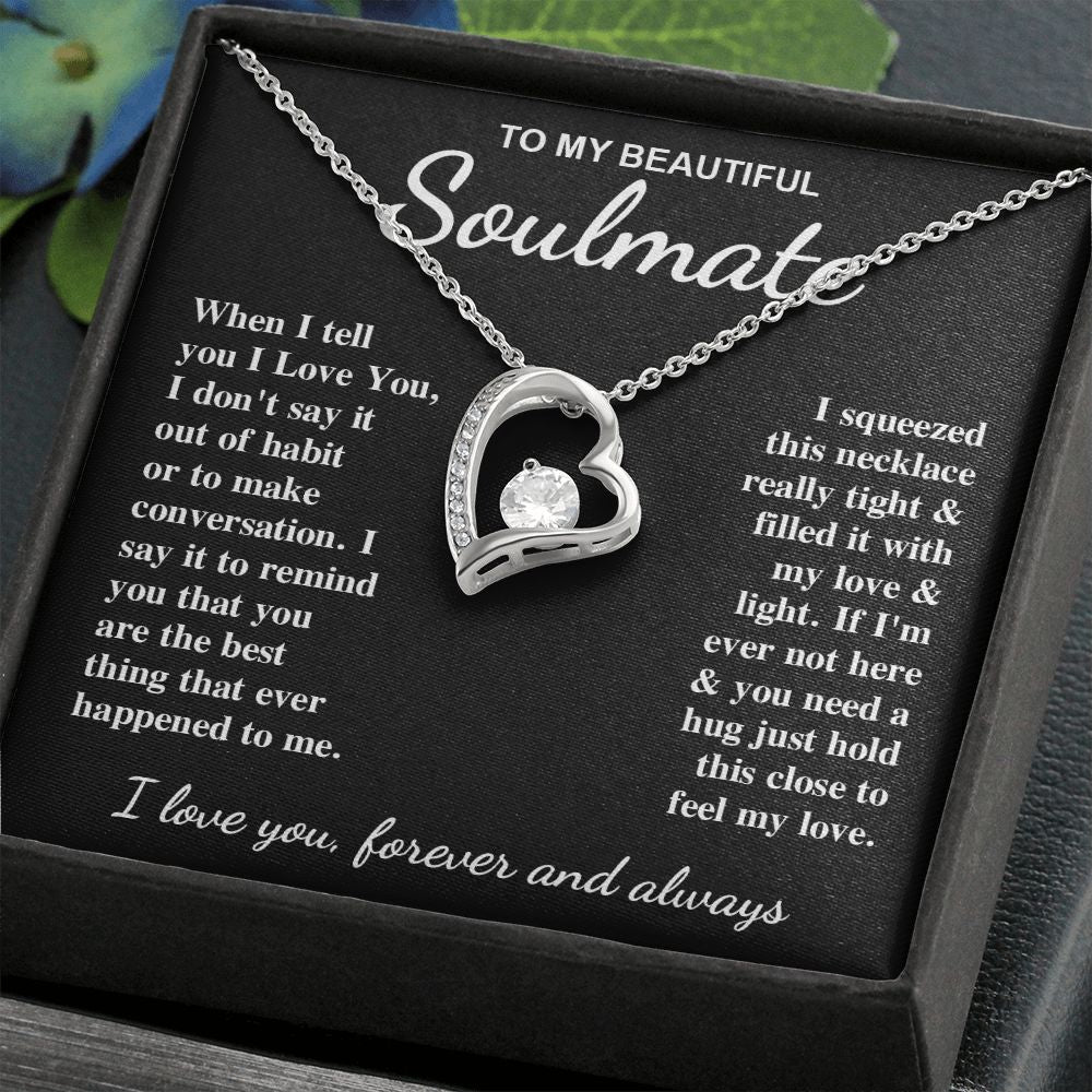 To My Beautiful Soulmate Necklace Gifts for Her, Soulmate for Wife Birthday Gifts from Husband, Valentine for Women, Soulmate Gifts, Message Card and Necklace Gifts Box Gift Box Styles on Birthday, Wedding, Anniversary, Valentine Forever Love