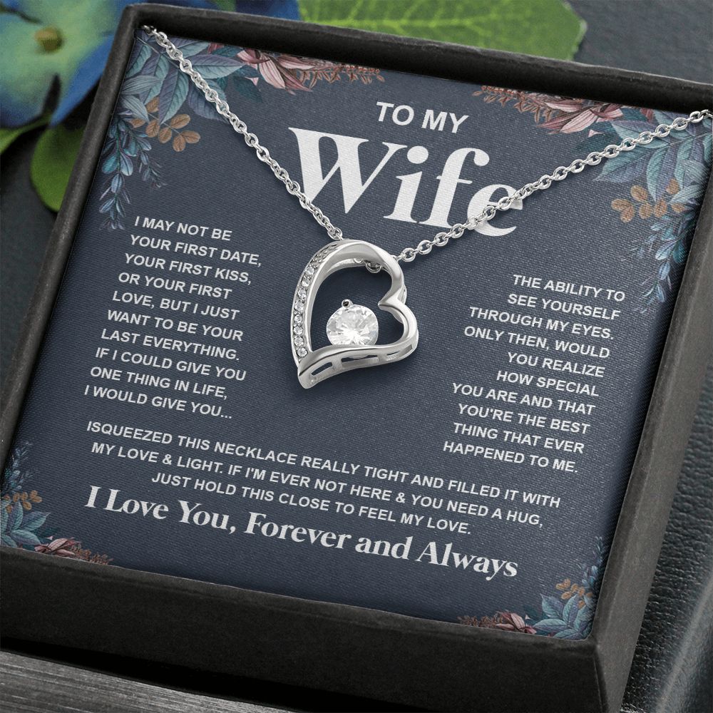 Couples Gifts Necklace To My Wife Necklace Anniversary Valentine Jewelry Romantic Gifts For My Wife Pendant Jewelry with Message Card and Box Necklaces for Women Valentines Day Happy Anniversary Wedding Present Forever Love