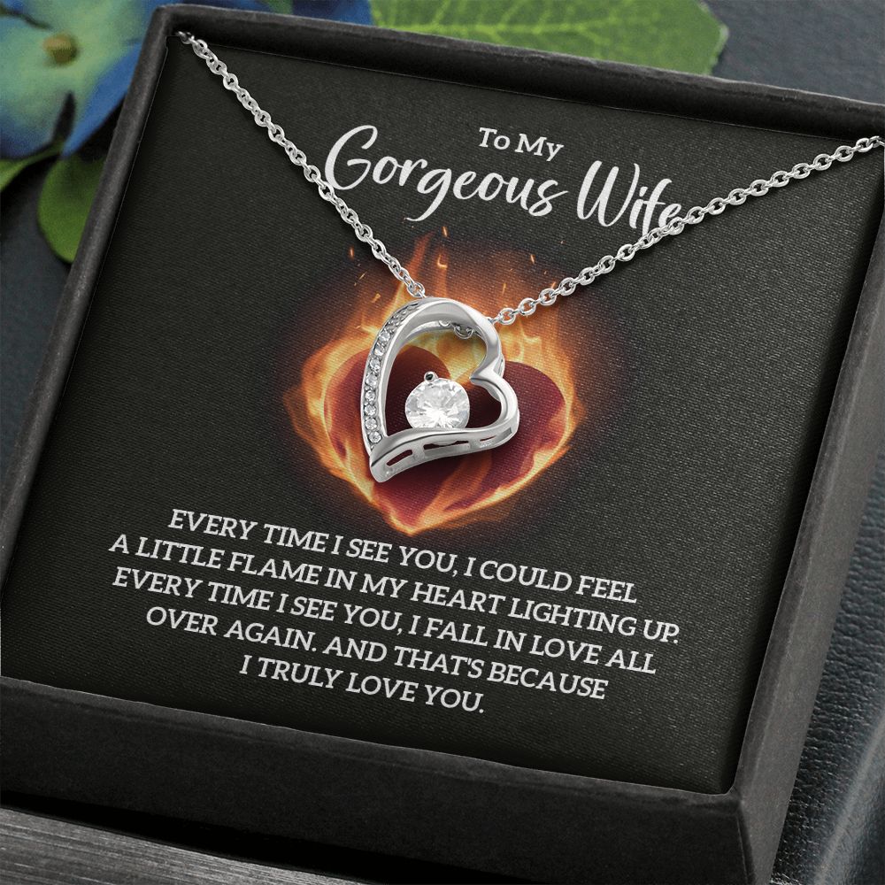 Couples Gifts, To My Gorgeous Wife Necklace Gifts From Husband, Wedding Anniversary Jewelry For Wife From Husband, Wife Birthday From Husband, To My Soulmate Message Card and Gift Box styles On Birthday, Christmas, Anniversary  Forever Love