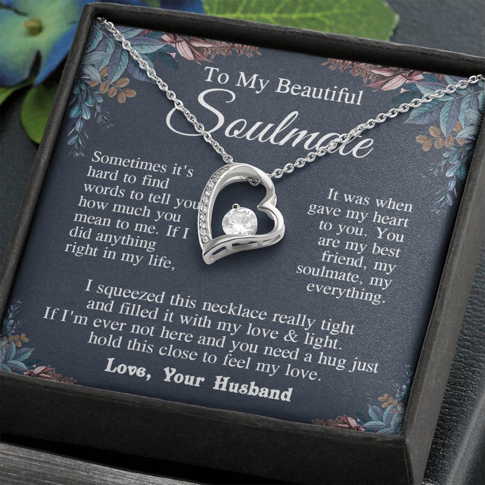 Soulmate Necklace from Husband, Valentine Romantic Gift for Wife from Husband to My Wife Necklaces for Wife Birthday Gifts, Wife Jewelry Necklace Message Card and Necklace Gift Box Gift Box Styles on Birthday, Wedding, Anniversary, Valentine Forever Love