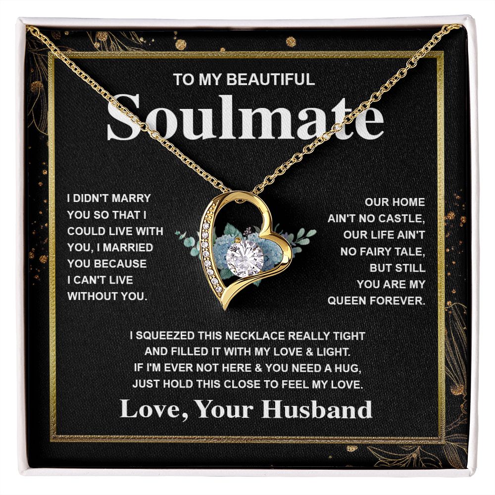 Soulmate Necklace Gift From Husband To My Badass Wife Valentines Days Anniversary Jewelry with Message Card and Gift Box. Gift for Wife. Necklace Gift Set for Wife Message Card and Necklace Forever Love