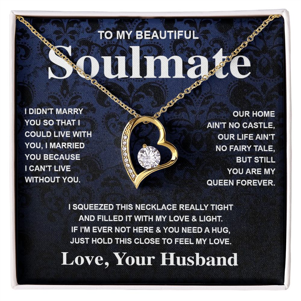 Soulmate Necklace Gift From Husband To My Badass Wife Valentines Day Anniversary Jewelry with Message Card and Gift Box. Gift for Wife. Necklace Gift Set for Wife Message Card and Necklace Gifts Box Gift Box Styles Forever Love