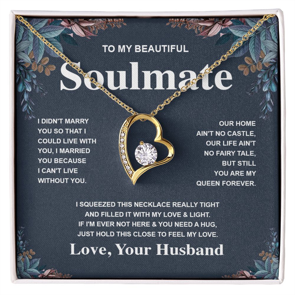 Soulmate Necklace Gift From Husband To My Badass Wife Valentines Days Anniversary Jewelry with Message Card and Gift Box. Gift for Wife. Necklace Gift Set for Wife Message Card and Necklace Gifts Box Gift Box Styles Forever Love