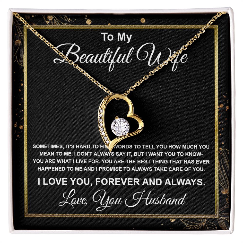 To My Beautiful Wife Necklace From Husband Pendant Jewelry with Message Card and Box Necklaces for Women Valentines Day Happy Anniversary Wedding Present for Birthday, Merry Christmas for Wife Forever Love