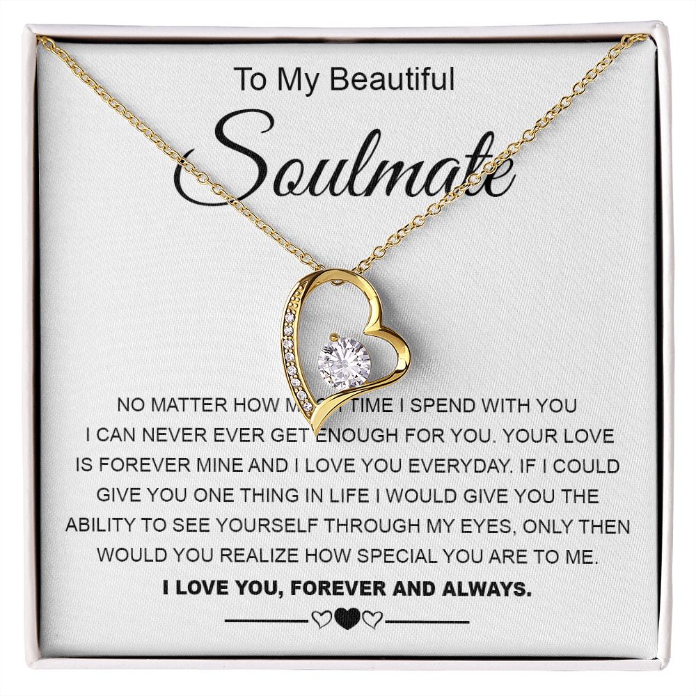 To My Beautiful Soulmate Necklace Valentine Gifts for Wife Gifts from Husband, Wife Anniversary Gifts, Gifts for Wife, Message Card and Necklace Gift Box Gift Box Styles on Birthday, Wedding, Anniversary, Valentine Forever Love