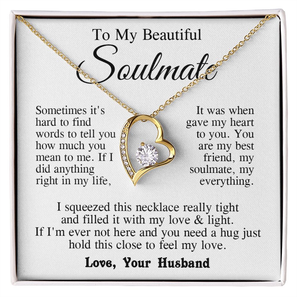 Soulmate Necklace from Husband, Anniversary Romantic Gifts for Wife from Husband to My Wife Necklaces for Wife Birthday Gifts, Wife Jewelry Necklace Message Card and Necklace Gift Box Gift Box Styles on Birthday, Wedding, Anniversary, Valentine Forever Lo