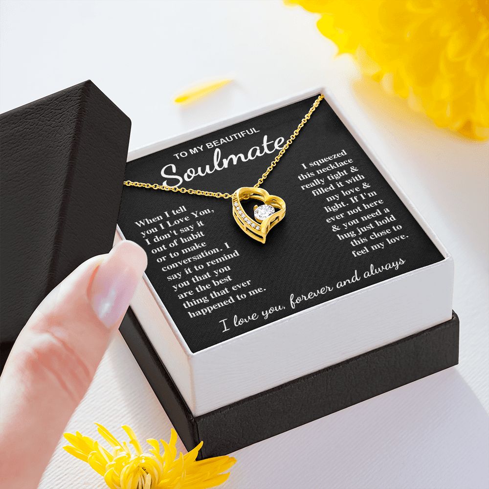 To My Beautiful Soulmate Necklace Gifts for Her, Soulmate for Wife Birthday Gifts from Husband, Valentine for Women, Soulmate Gifts, Message Card and Necklace Gifts Box Gift Box Styles on Birthday, Wedding, Anniversary, Valentine Forever Love