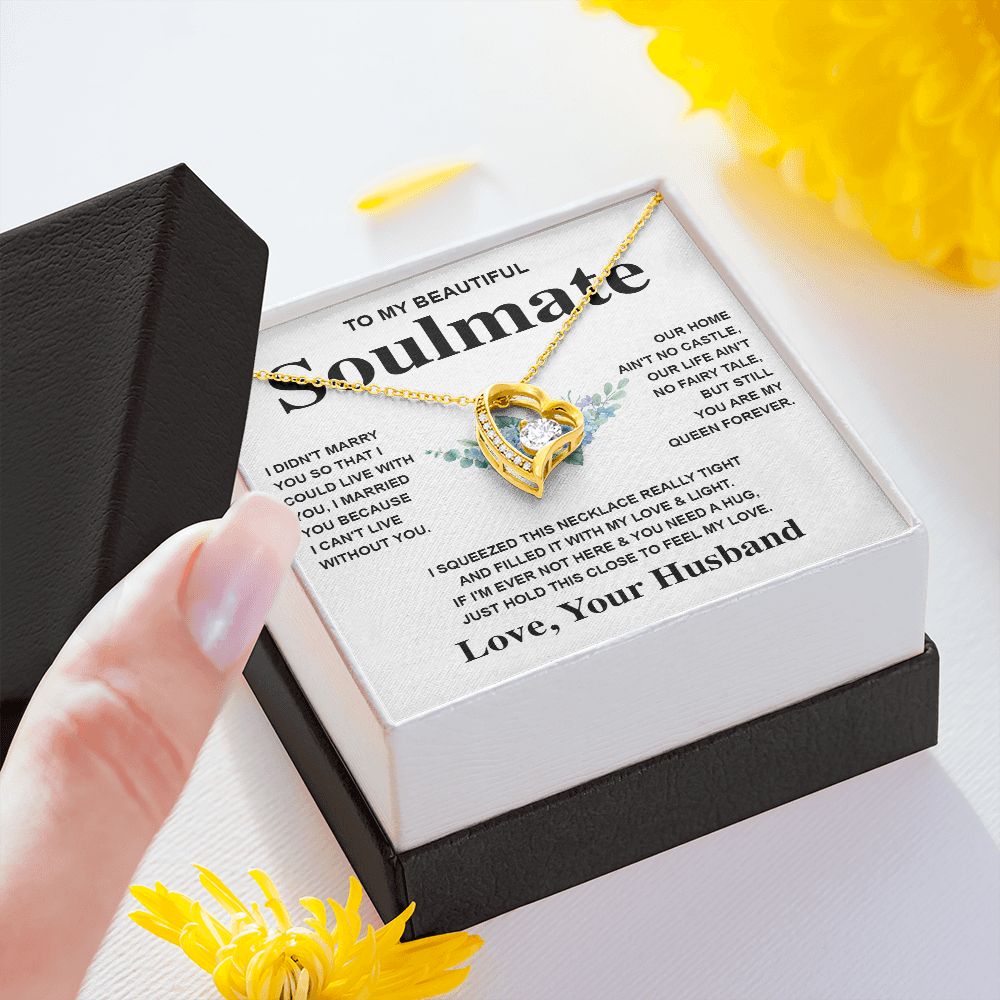 Soulmate Necklace Gift From Husband To My Badass Wife Pendant Valentines Day Anniversary Jewelry with Message Card and Gift Box. Gift for Wife. Necklace Gift Set for Wife Message Card and Necklace Gifts Box Gift Box Styles Forever Love