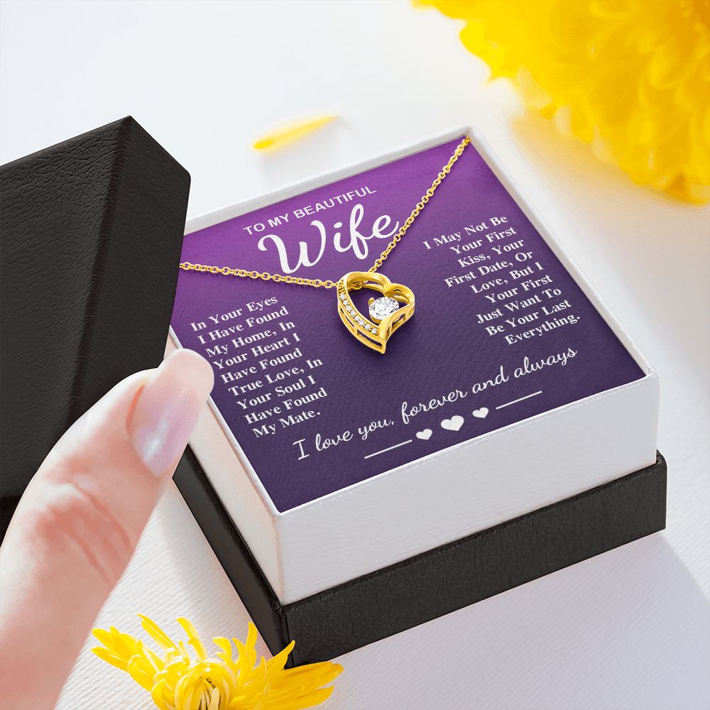 To My Beautiful Wife Necklace Gift, Soulmate for Wife Birthday Gifts from Husband, Valentine for Women, Soulmate Gifts, Message Card and Necklace Gifts Box Gift Box Styles on Birthday, Wedding, Anniversary, Valentine Forever Love
