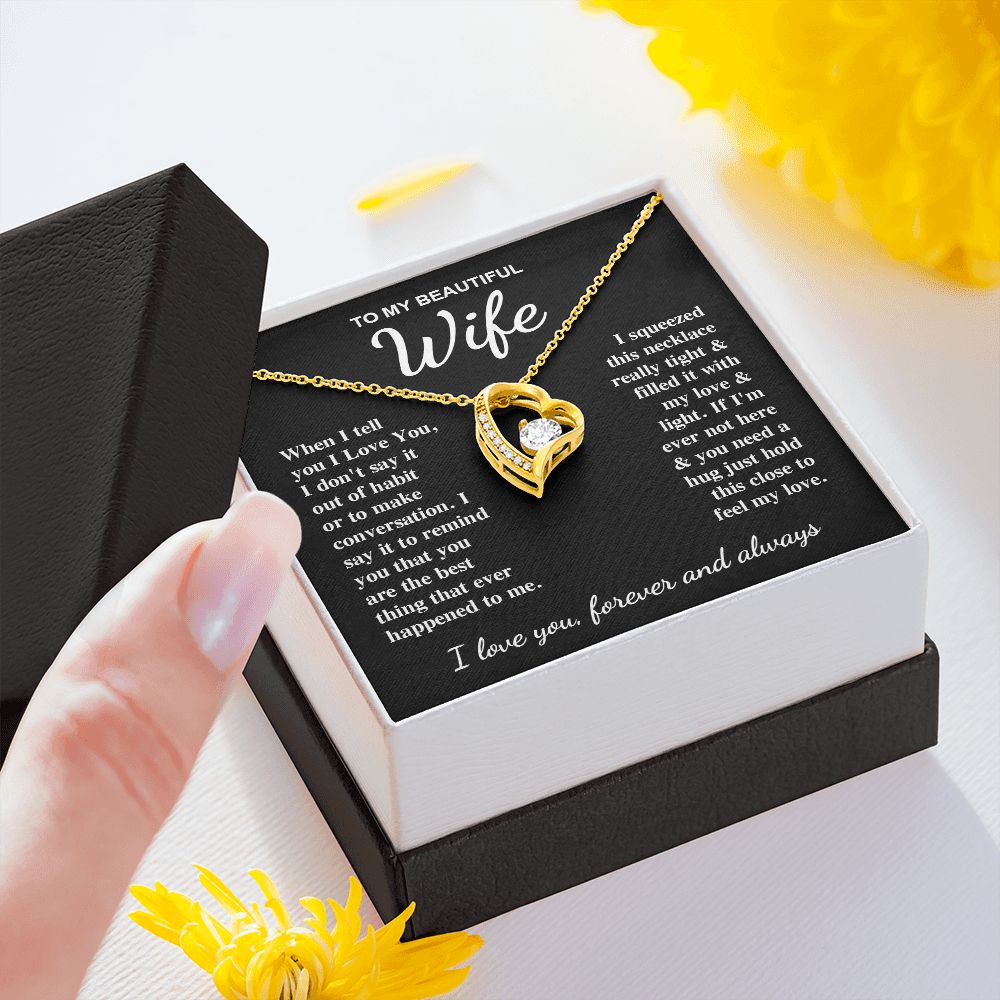 To My Beautiful Wife Necklace Gift for Her, Soulmate for Wife Birthday Gifts from Husband, Valentine for Women, Soulmate Gifts, Message Card and Necklace Gifts Box Gift Box Styles on Birthday, Wedding, Anniversary, Valentine Forever Love