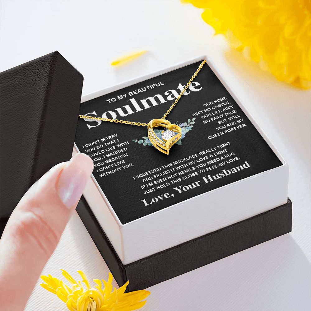 Soulmate Necklace Gift From Husband To My Badass Wife Pendant Valentines Day Anniversary Jewelry with Message Card and Gift Box. Gift for Wife. Necklace Gift Set for Wife Forever Love