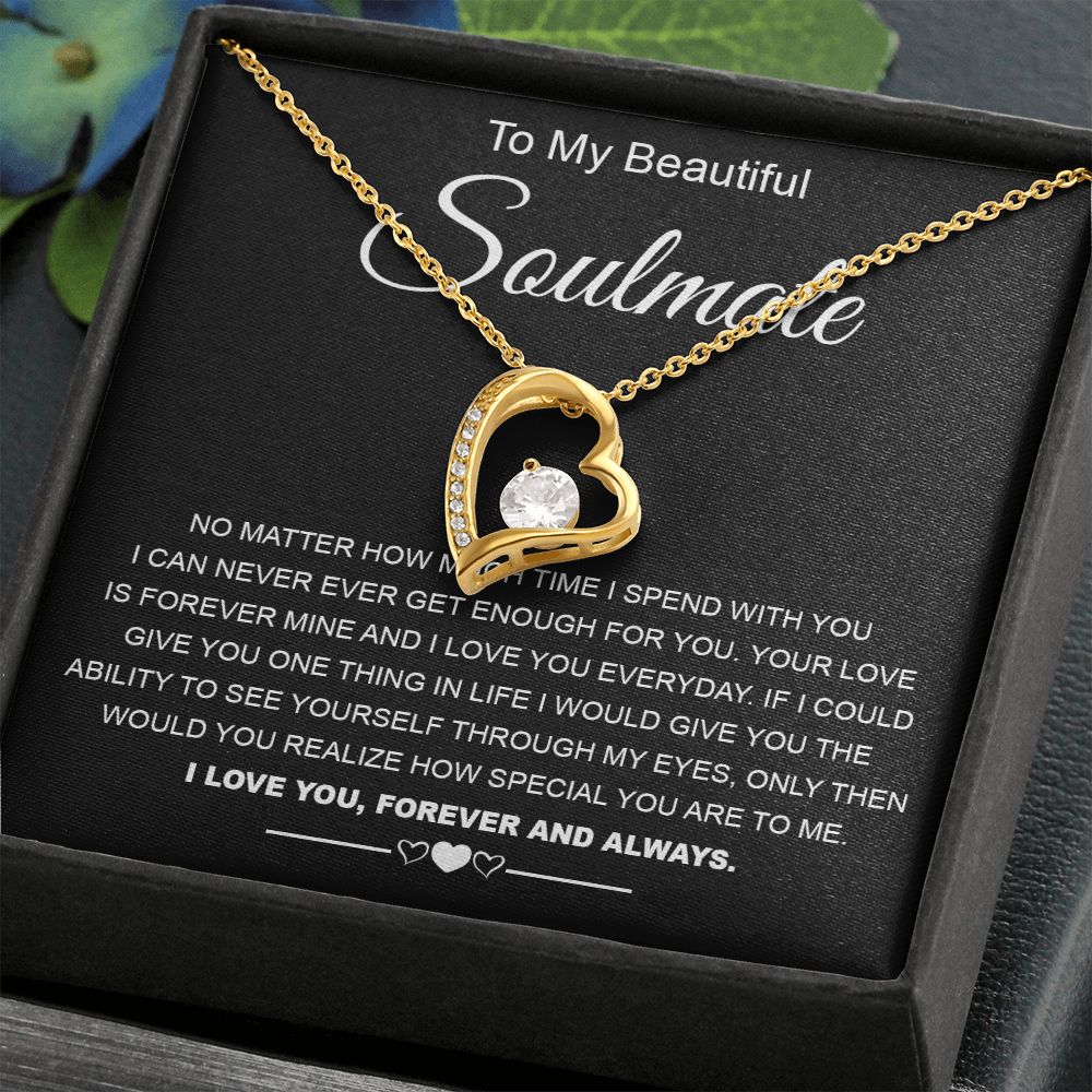 To My Beautiful Soulmate Necklace Birthday Gifts for Wife Gifts from Husband, Wife Valentine Gifts, Gifts for Wife, Message Card and Necklace Gift Box Gift Box Styles on Birthday, Wedding, Anniversary, Valentine Forever Love