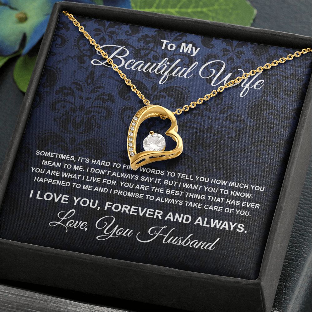 To My Beautiful Wife Necklace From Husband Pendant Jewelry with Message Card and Box Necklaces for Women Valentines Day Happy Anniversary Wedding Present for Birthday Merry Christmas for Wife Forever Love