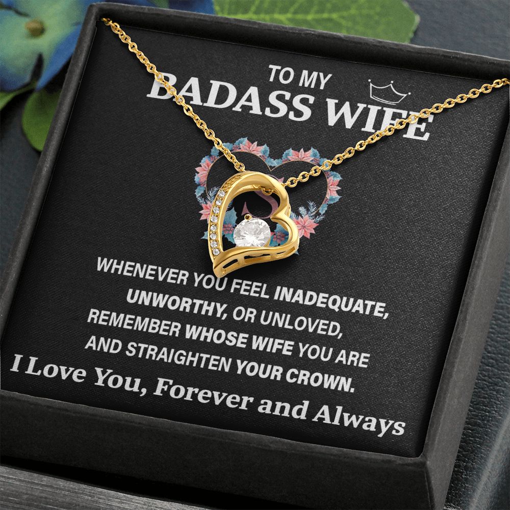 Wife Necklace Gift From Husband To My Badass Wife Pendant Valentines Day Anniversary Jewelry with Message Card and Gift Box. Gift for Wife. Necklace Gift Set for Wife Necklace Gifts Box Gift Box Styles Forever Love