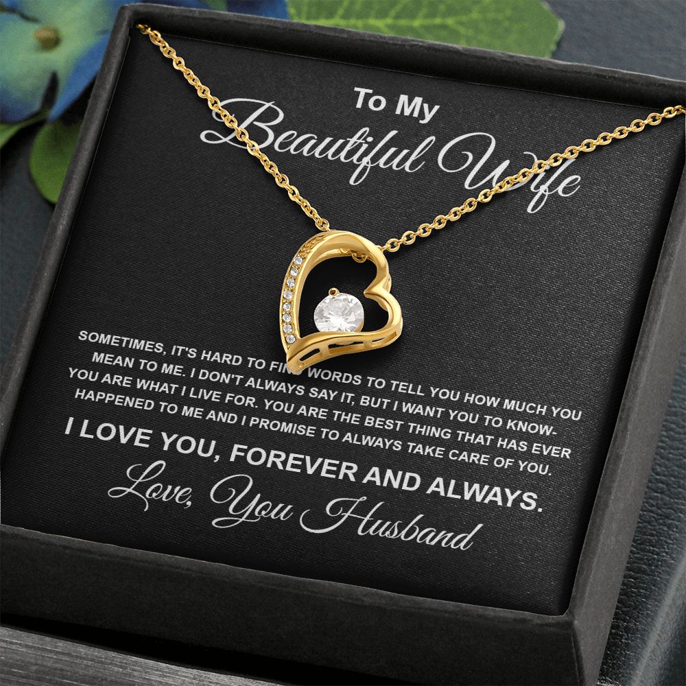 To My Beautiful Wife Necklace From Husband Pendant Jewelry with Message Card and Box Necklaces for Women Valentines Day Happy Anniversary Present for Birthday Merry Christmas for Wife Forever Love