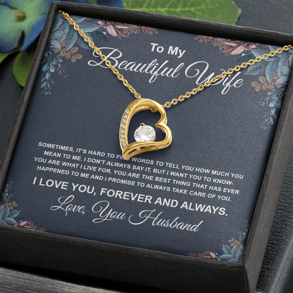 To My Beautiful Wife Necklace From Husband Pendant Jewelry with Message Card and Box Necklaces for Women Valentines Day Happy Anniversary Wedding Present for Birthday Merry Christmas for Wife Necklace Forever Love