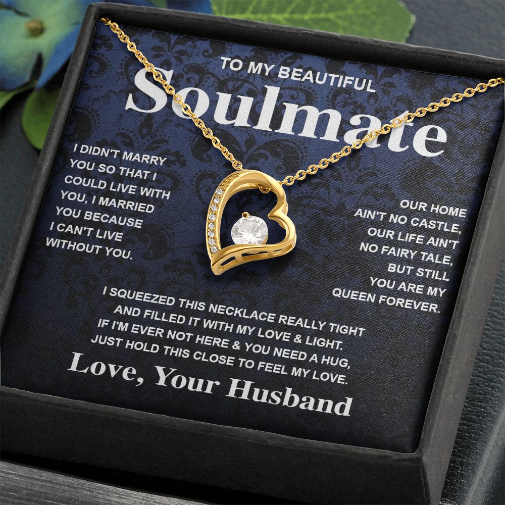 Soulmate Necklace Gift From Husband To My Badass Wife Valentines Day Anniversary Jewelry with Message Card and Gift Box. Gift for Wife. Necklace Gift Set for Wife Message Card and Necklace Gifts Box Gift Box Styles Forever Love