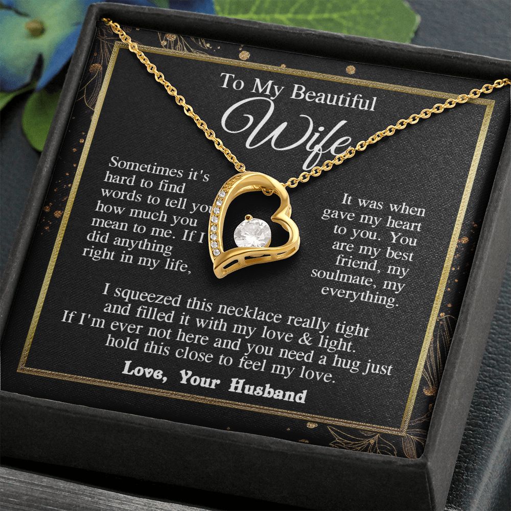 Wife Necklace from Husband, Valentine Romantic Gift for Wife from Husband to My Wife Necklaces for Wife Anniversary Gifts, Wife Jewelry Necklace Message Card and Necklace Gift Box Gift Box Styles on Birthday, Wedding, Anniversary, Valentine Forever Love