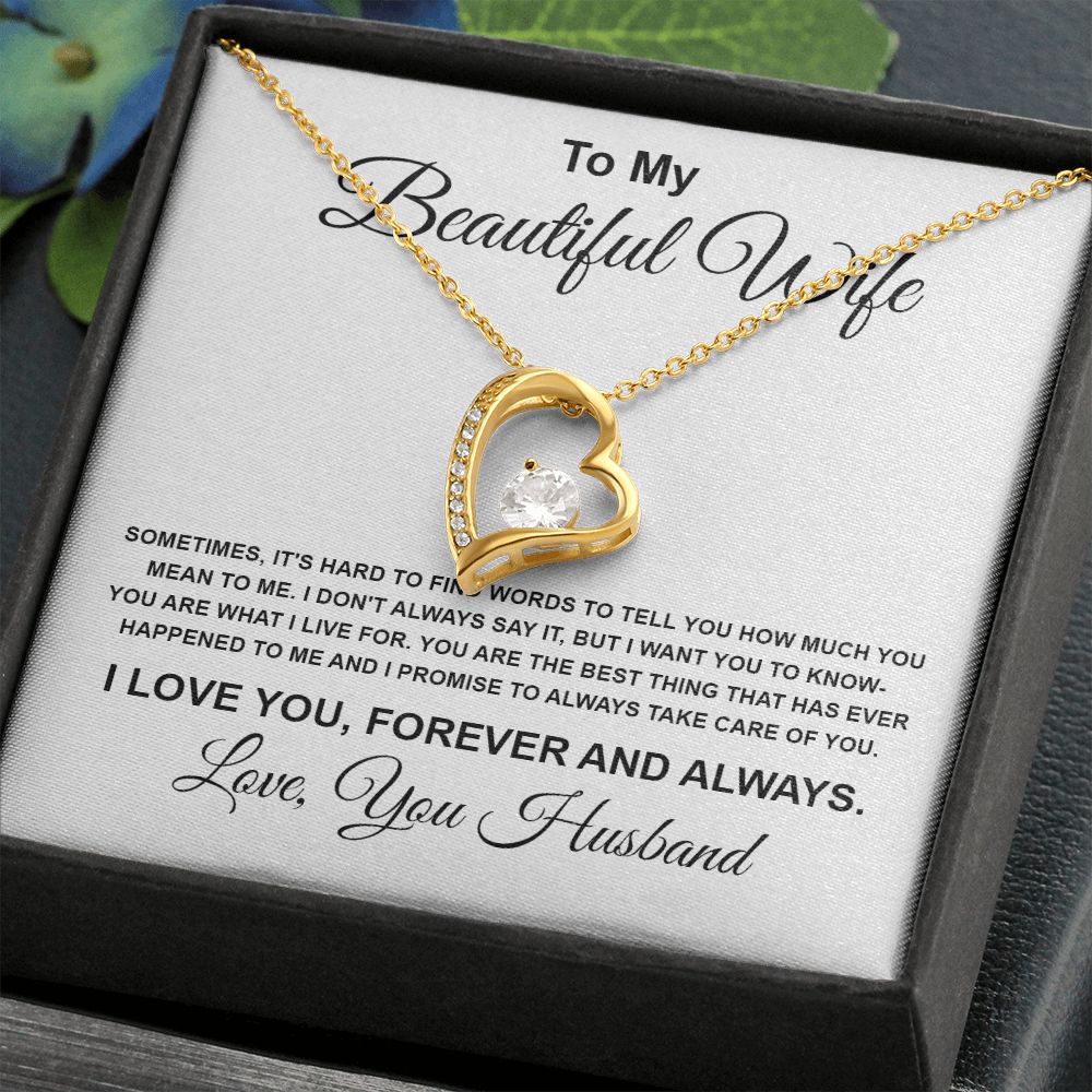 To My Beautiful Wife Necklace From Husband Pendant Jewelry with Message Card and Box Necklaces for Women Valentines Day Happy Wedding Present for Birthday Merry Christmas for Wife Forever Love