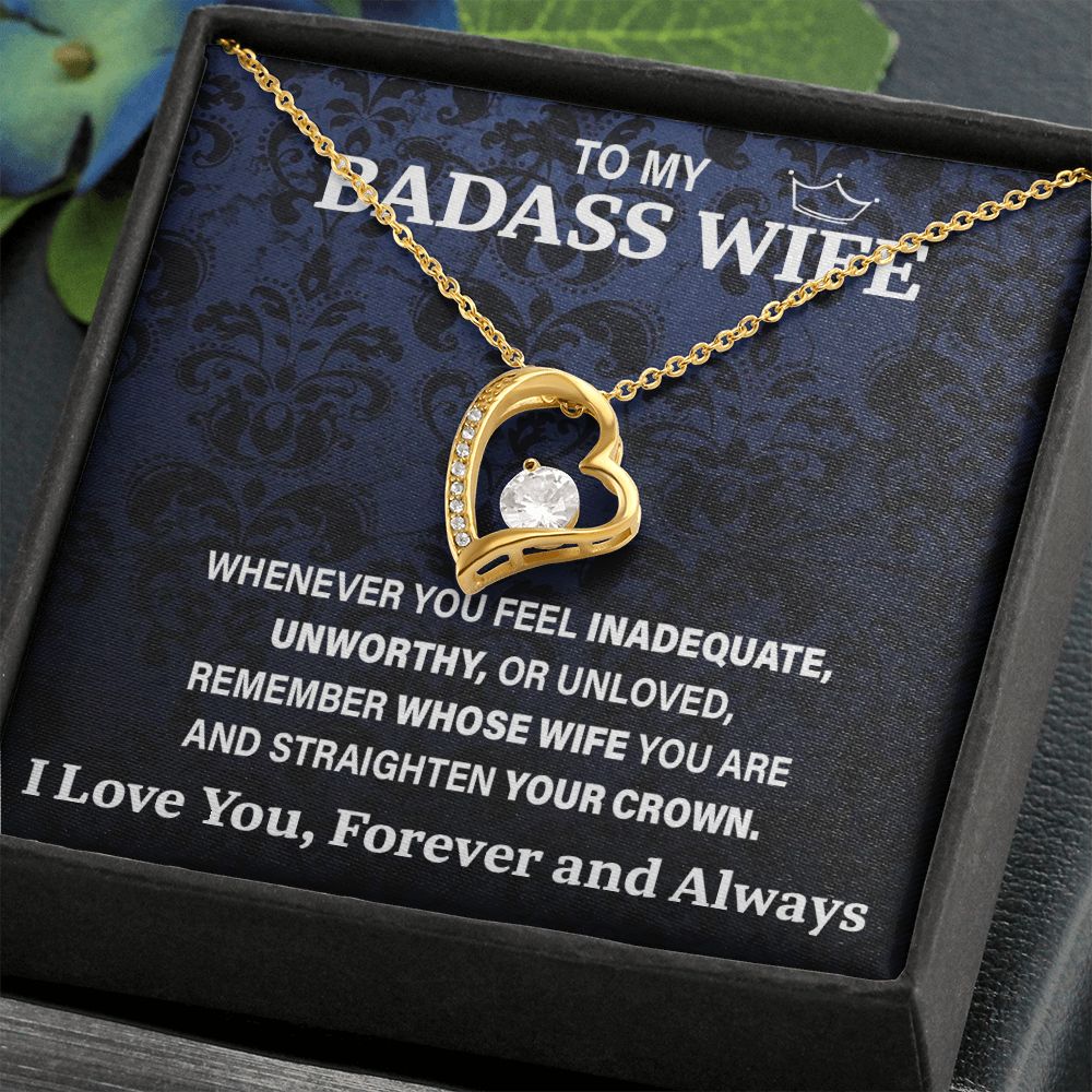 Wife Necklace Gift From Husband To My Badass Wife Pendant Valentines Day Birthday Jewelry with Message Card and Gift Box. Gift for Wife. Necklace Gift Set for Wife Necklace Gifts Box Gift Box Styles Forever Love