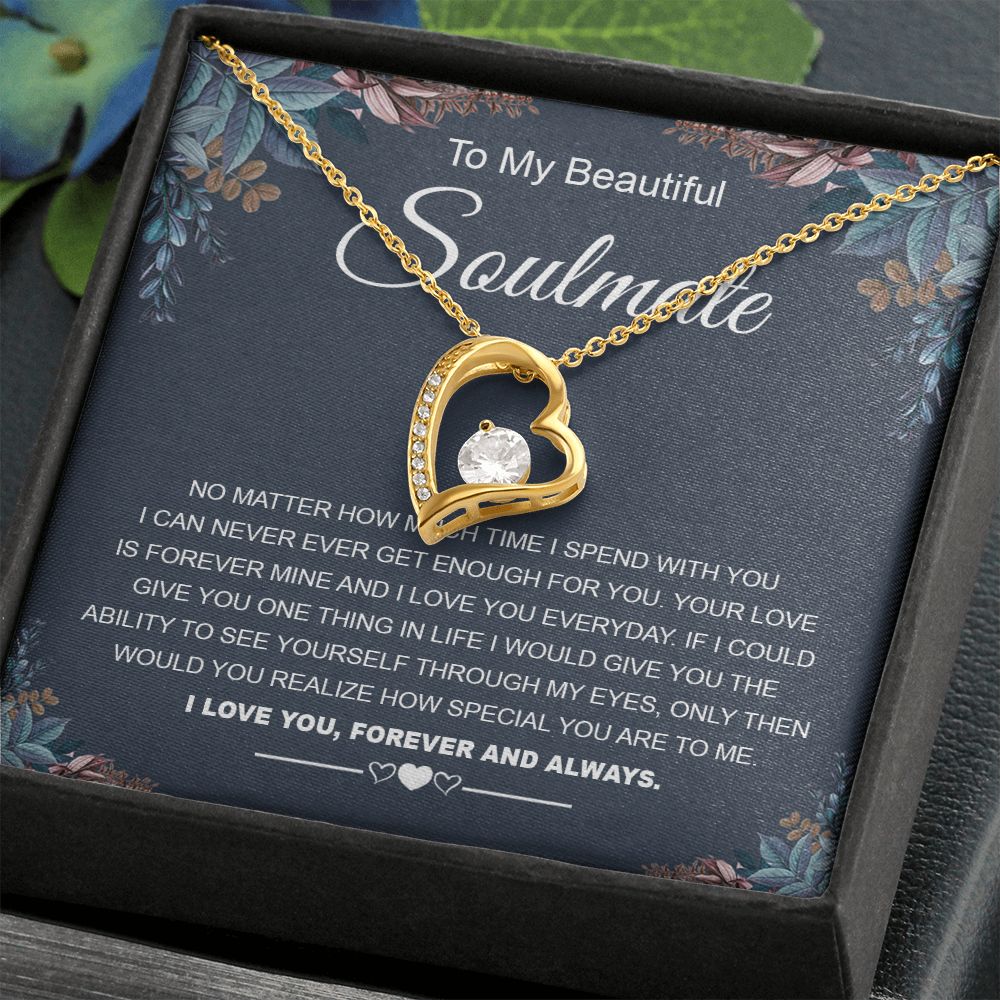 To My Beautiful Soulmate Necklace Gifts for Wife from Husband, Soulmate Valentine Gifts, Gift for Wife, Message Card and Necklace Gift Box Gift Box Styles on Birthday, Wedding, Anniversary, Valentine Forever Love