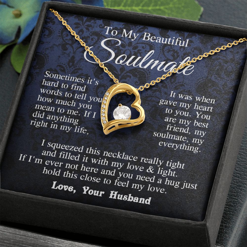 Soulmate Necklace from Husband, Anniversary Romantic Gift for Wife from Husband to My Wife Necklaces for Wife Birthday Gifts, Wife Jewelry Necklace Message Card and Necklace Gift Box Gift Box Styles on Birthday, Wedding, Anniversary, Valentine Forever Lov