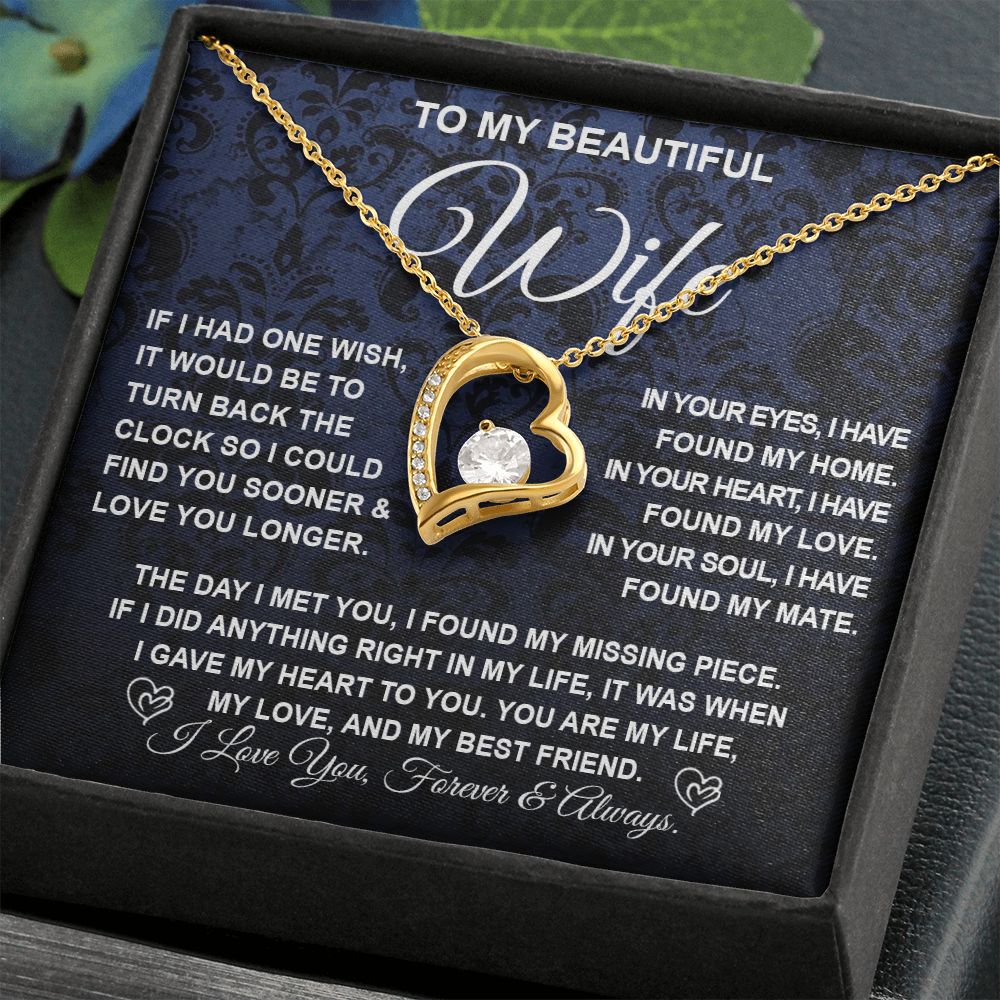 To My Beautiful Wife Necklace Gift for Her, Soulmate for Wife Birthday Gifts from Husband, Wedding Jewelry for Women, Soulmate Gifts, Message Card and Necklace Gifts Box Gift Box Styles on Birthday, Wedding, Anniversary, Valentine Forever Love