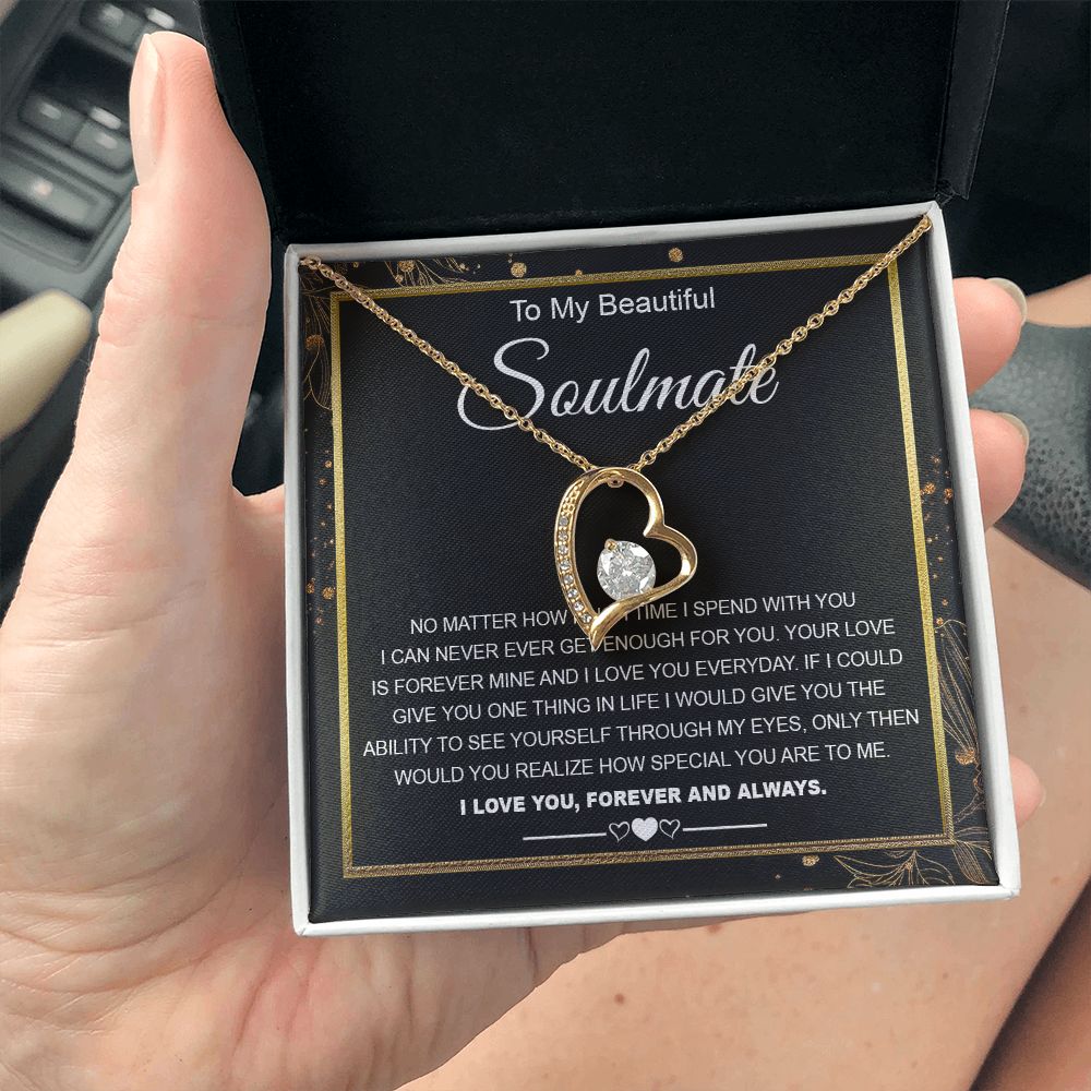 To My Beautiful Soulmate Necklace Gifts for Wife from Husband, Wife Valentine Gifts, Gift for Wife, Message Card and Necklace Gift Box Gift Box Styles on Birthday, Wedding, Anniversary, Valentine Forever Love