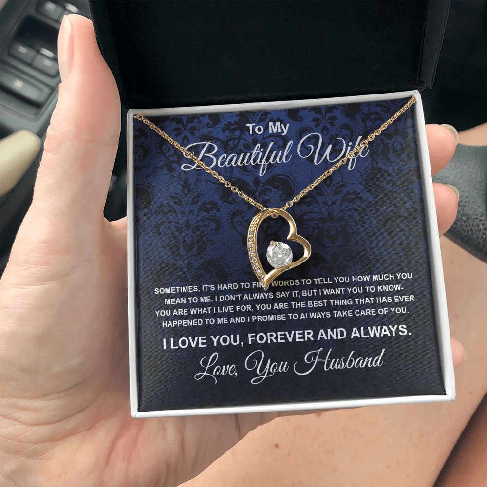 To My Beautiful Wife Necklace From Husband Pendant Jewelry with Message Card and Box Necklaces for Women Valentines Day Happy Anniversary Wedding Present for Birthday Merry Christmas for Wife Forever Love