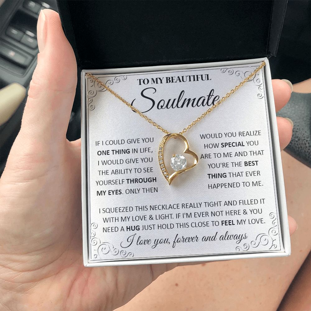 Couples Gifts, To My Beautiful Soulmate Necklace From Husband, Wedding Anniversary For Wife From Husband, Wife Wedding From Husband, To My Wife, Necklace Custom Name Message Card and Gift Box Styles on Birthday, Christmas, Wedding, Anniversary Forever Lov