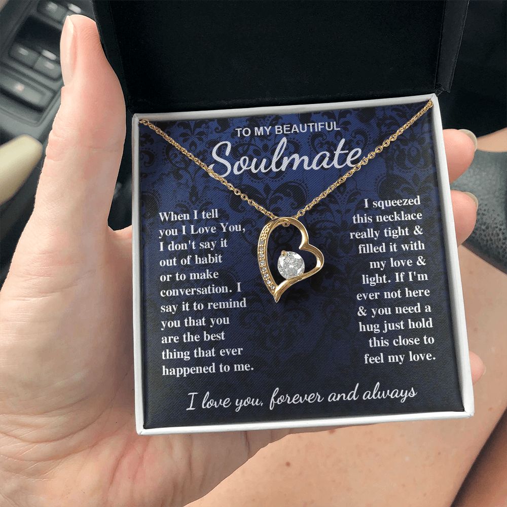 To My Beautiful Soulmate Necklace Gift for Her, Soulmate for Wife Birthday Gifts from Husband, Wedding for Women, Soulmate Gifts, Message Card and Necklace Gifts Box Gift Box Styles on Birthday, Wedding, Anniversary, Valentine Forever Love