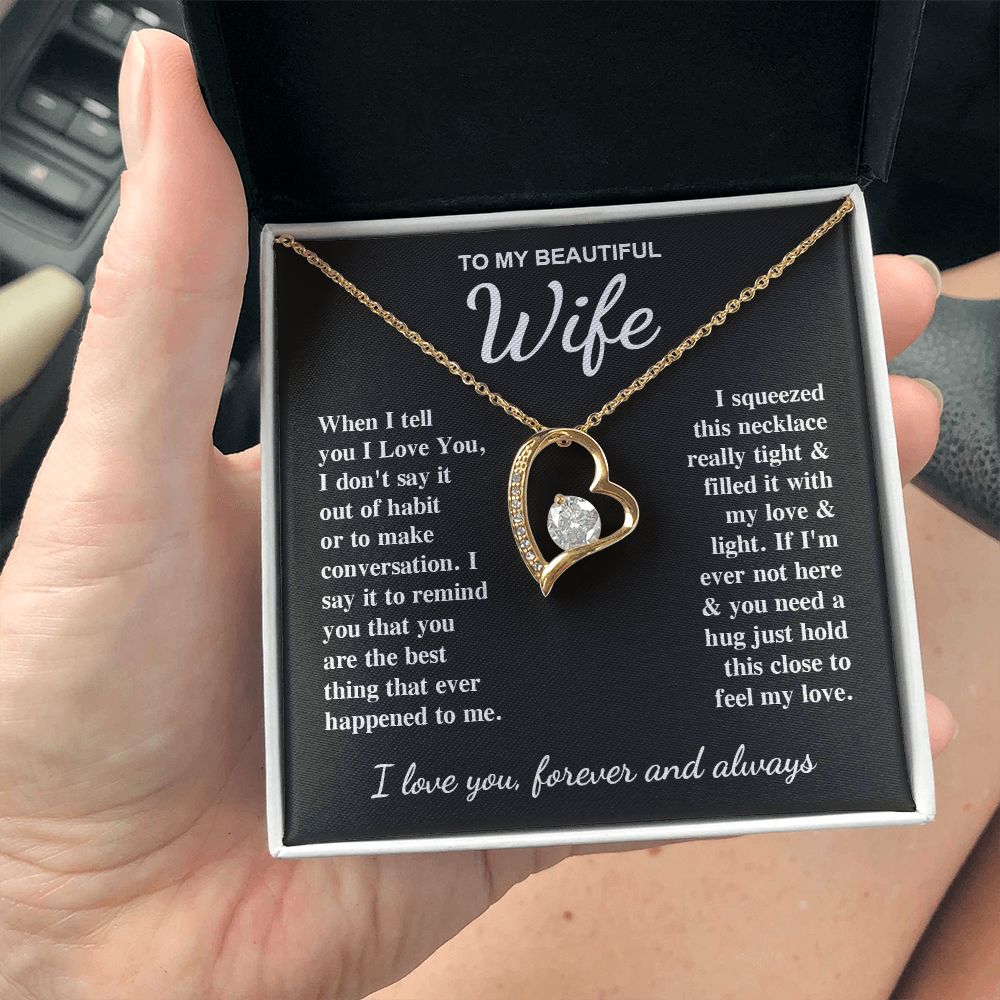 To My Beautiful Wife Necklace Gift for Her, Soulmate for Wife Birthday Gifts from Husband, Valentine for Women, Soulmate Gifts, Message Card and Necklace Gifts Box Gift Box Styles on Birthday, Wedding, Anniversary, Valentine Forever Love