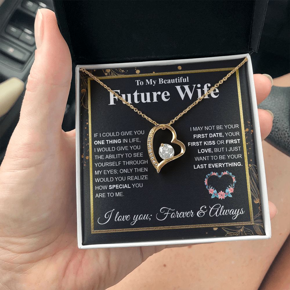 To My Future Wife Necklace My Last Everything, Promise Necklace For Her, Fiance Gifts For Her, Wedding Valentine Gifts For Future Wife With Message Card Box LED, Soulmate Necklace For Women, To My Wife Necklace Forever Love