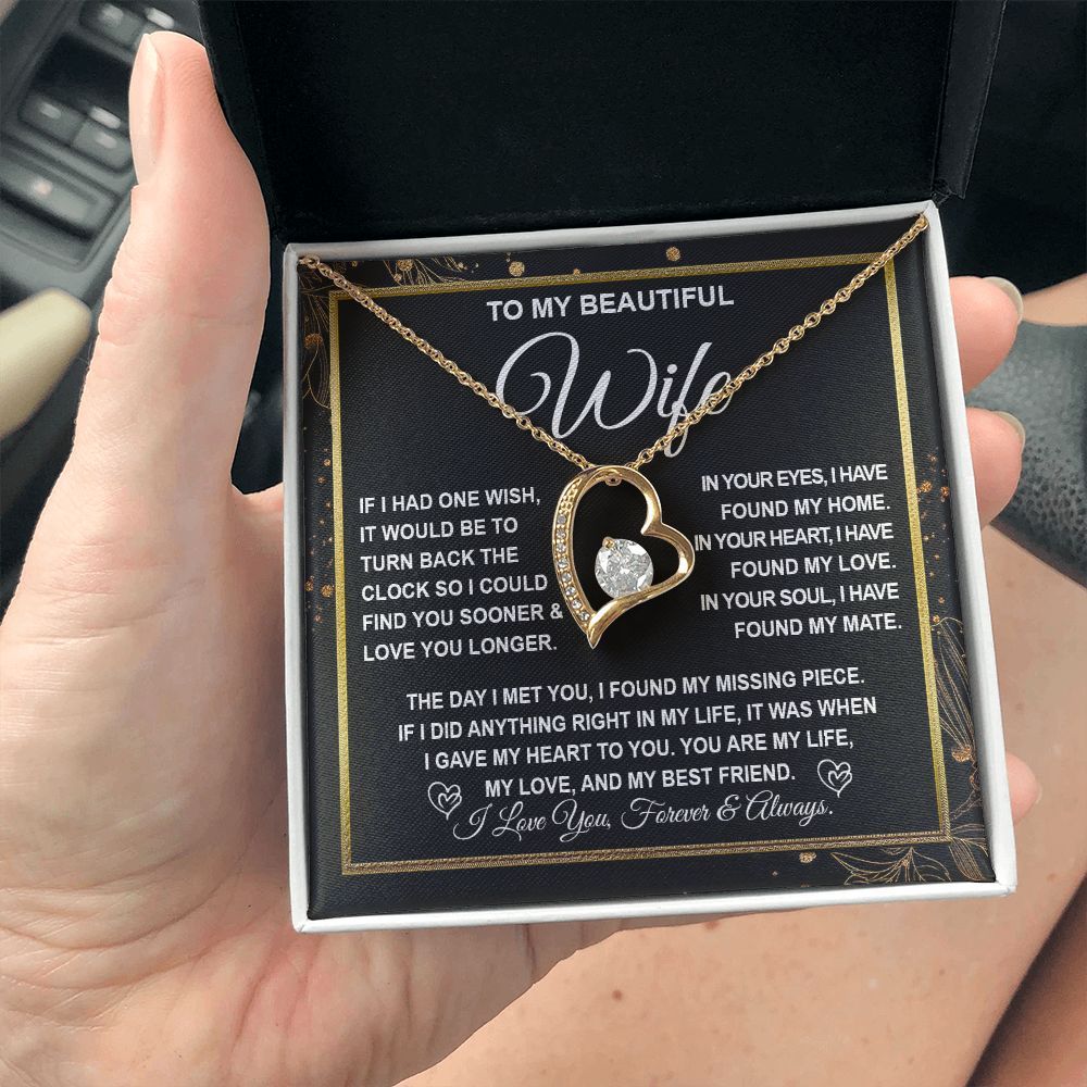 To My Beautiful Wife Necklace Gift for Her, Soulmate for Wife Valentine Gifts from Husband, Wedding Jewelry for Women, Soulmate Gifts, Message Card and Necklace Gifts Box Gift Box Styles on Birthday, Wedding, Anniversary, Valentine Forever Love