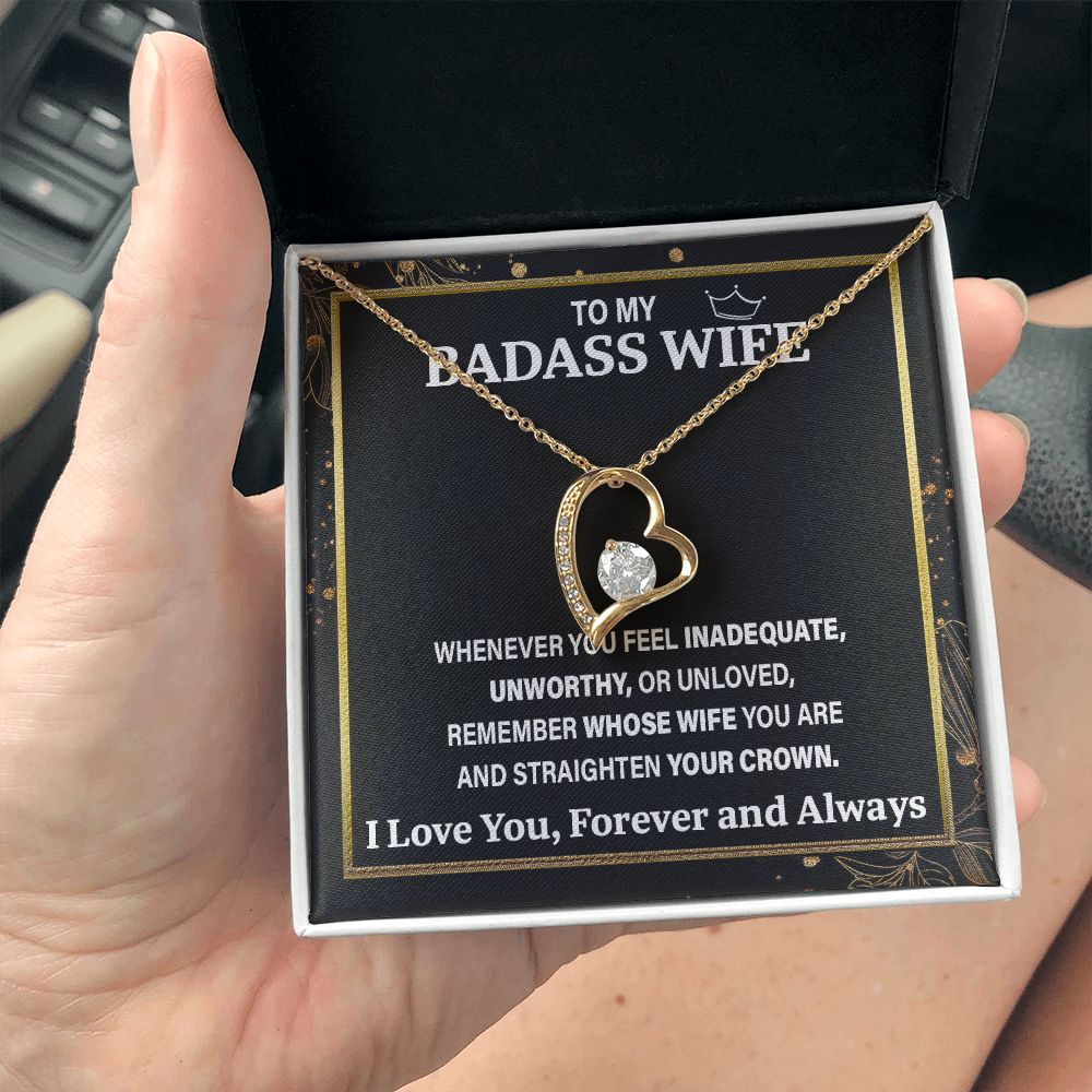 Wife Necklace Gift From Husband To My Badass Wife Pendant Valentine Jewelry with Message Card and Gift Box. Gift for Wife. Necklace Gift Set for Wife Necklace Gifts Box Gift Box Styles Forever Love