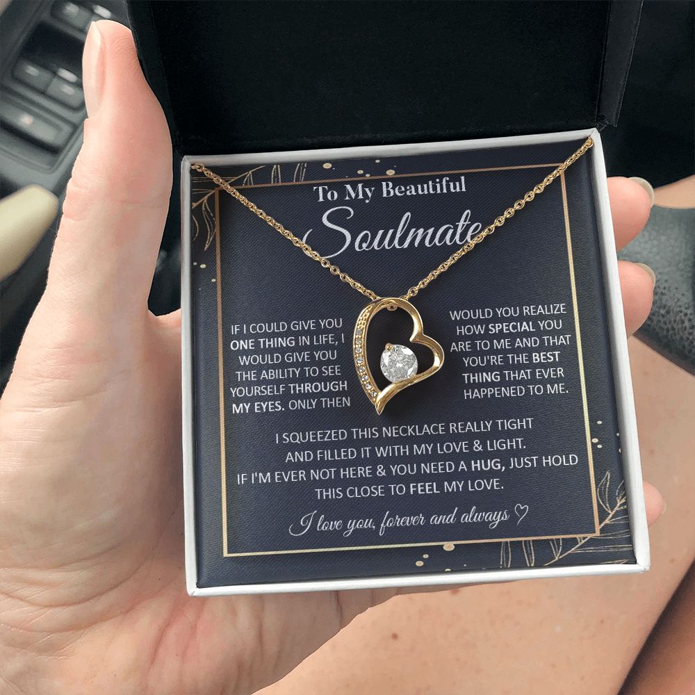 Couples Gifts To My Beautiful Soulmate Necklace From Husband, Anniversary For Wife From Husband, Wife Wedding From Husband, To My Wife, Necklace Custom Name Message Card and Gift Box Styles on Birthday, Christmas, Wedding, Anniversary Forever Love