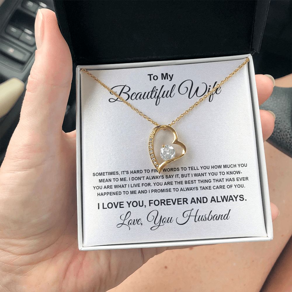 To My Beautiful Wife Necklace From Husband Pendant Jewelry with Message Card and Box Necklaces for Women Valentines Day Happy Wedding Present for Birthday Merry Christmas for Wife Forever Love