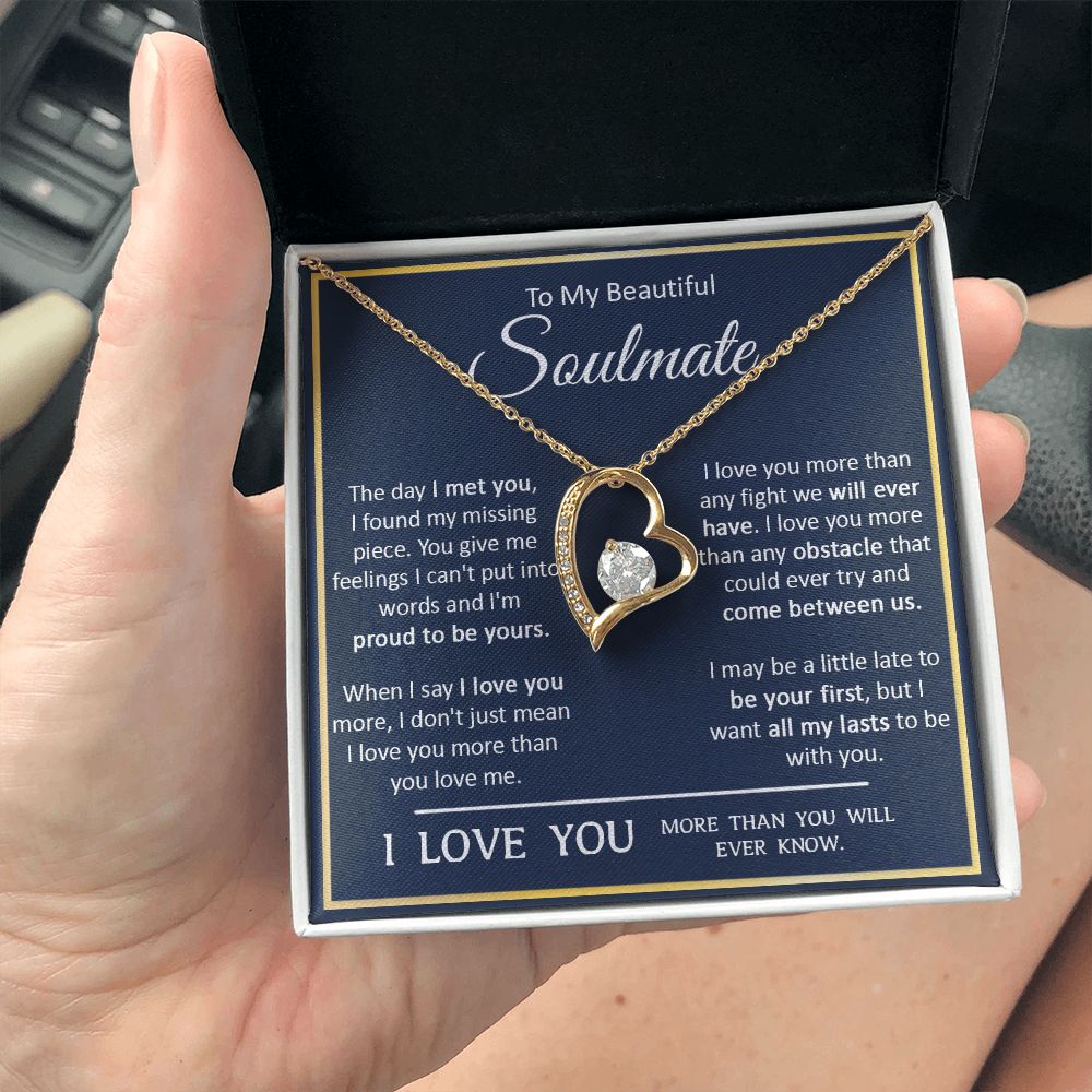 Couples Gifts, My Beautiful Soulmate Necklace Gifts From Husband, Wedding Anniversary For Wife From Husband, To My  Wife Necklace, Necklace Custom Name Message Card and Gift Box Styles on Birthday, Christmas, Wedding, Anniversary Forever Love