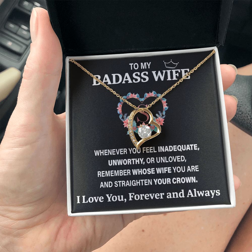 Wife Necklace Gift From Husband To My Badass Wife Pendant Valentines Day Anniversary Jewelry with Message Card and Gift Box. Gift for Wife. Necklace Gift Set for Wife Necklace Gifts Box Gift Box Styles Forever Love