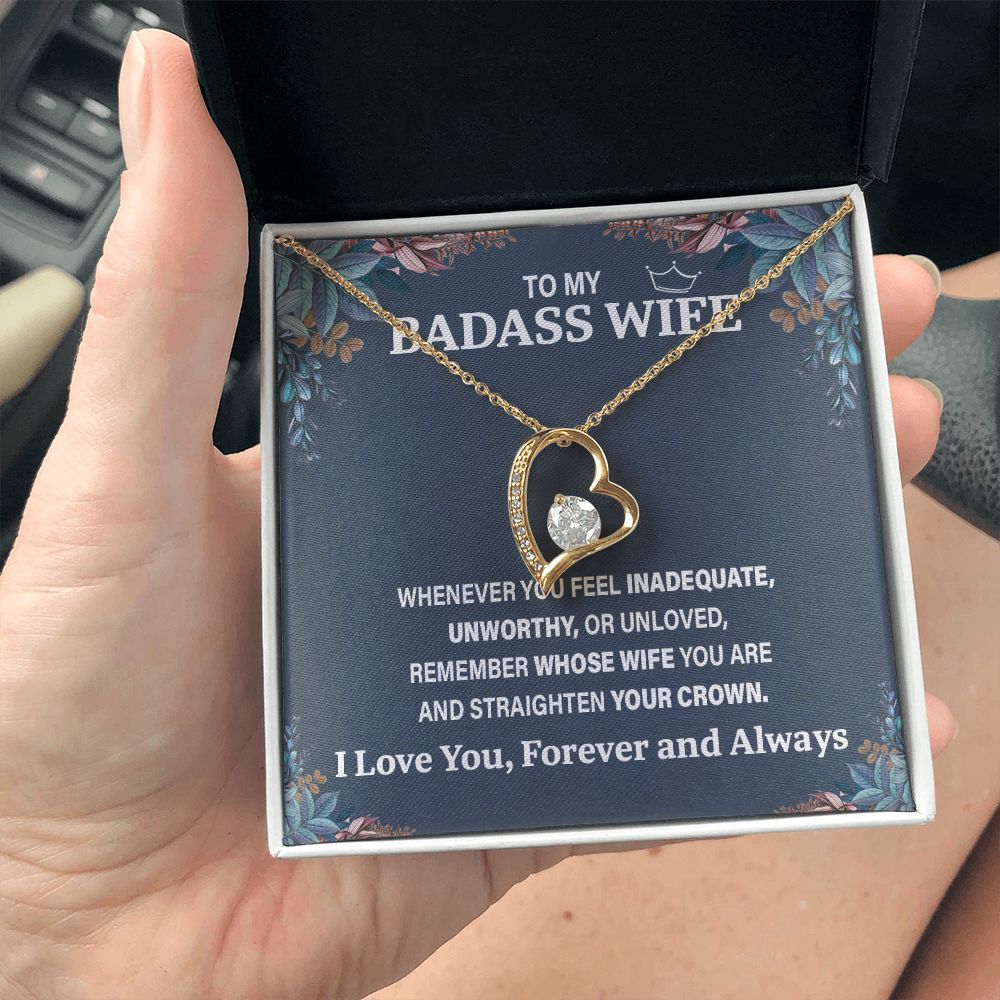Wife Necklace Gift From Husband To My Badass Wife Pendant Birthday Jewelry with Message Card and Gift Box. Gift for Wife. Necklace Gift Set for Wife Necklace Gifts Box Gift Box Styles Forever Love