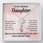 To My Bonus Daughter Love Knot Necklace, Gift For Daughter From Mom Dad, Necklace For Daughters Daughter Necklaces From Mom With, Meaningful Necklace Message Card and Gift Box Styles on Birthday, Christmas, Anniversary Love Knot