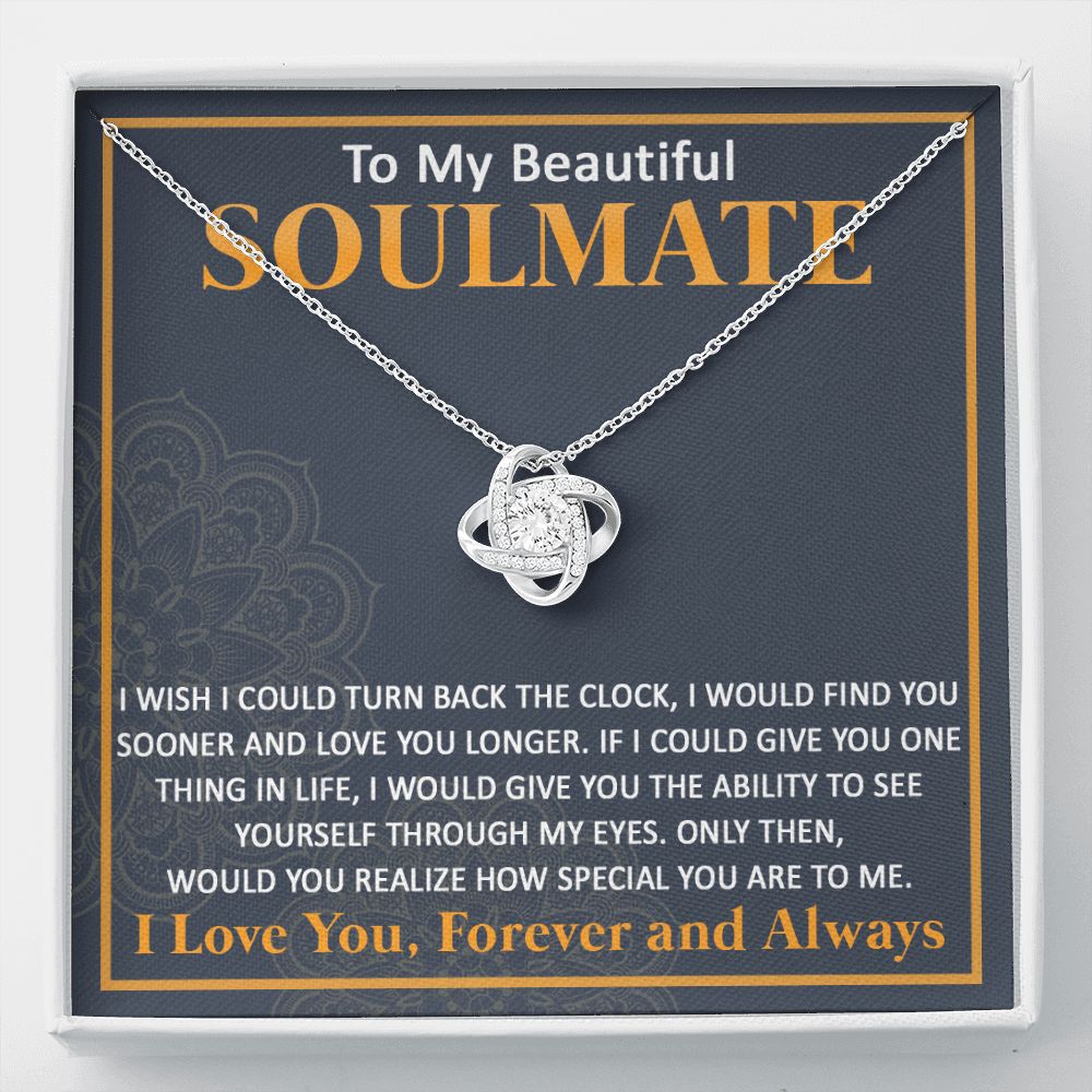 Necklace Gift for Wife, To My Beautiful Soulmate, Necklaces for Women, Necklace for Wife From Husband, Jewelry Gifts for Women, Birthday Gifts for Her, Wedding Anniversary Birthday Gifts for Wife Love Knot