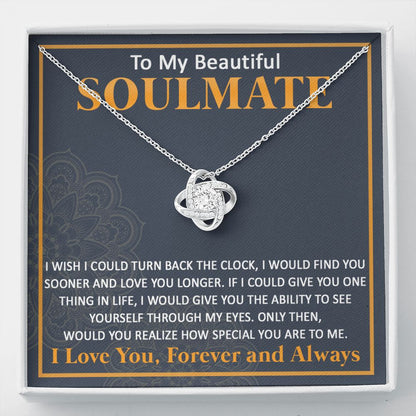 Necklace Gift for Wife, To My Beautiful Soulmate, Necklaces for Women, Necklace for Wife From Husband, Jewelry Gifts for Women, Birthday Gifts for Her, Wedding Anniversary Birthday Gifts for Wife Love Knot
